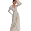 New fashionable lace, sexy and spicy long dress for women in foreign trade, flared sleeves, figure-hugging and patchwork European and American dress for women Item Picture